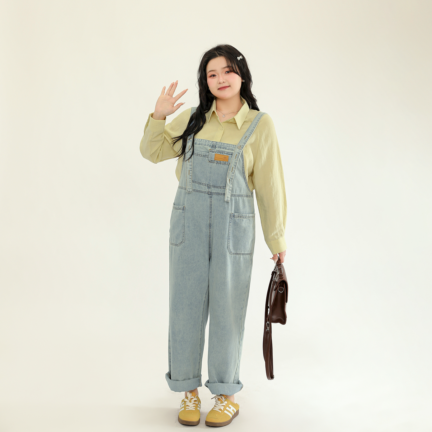 DM100大码百分百2025新款女装阔腿连体裤宽松美式复古牛仔背带裤