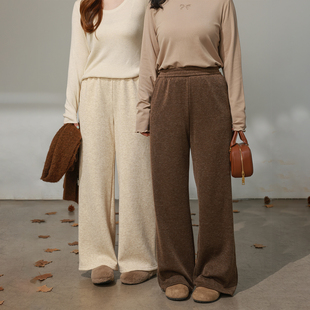 百搭显瘦加绒针织直筒阔腿休闲裤 微胖mm冬季 百分百女装 DM100大码