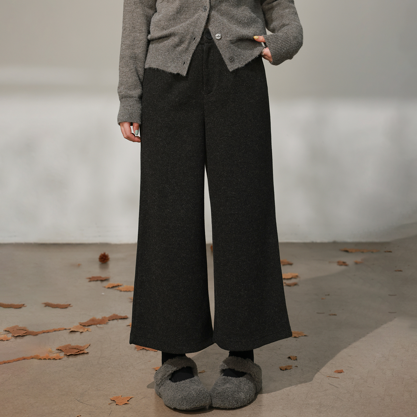 【12/08 新品88折+立减15%】DM100大码百搭仿羊绒阔腿休闲裤