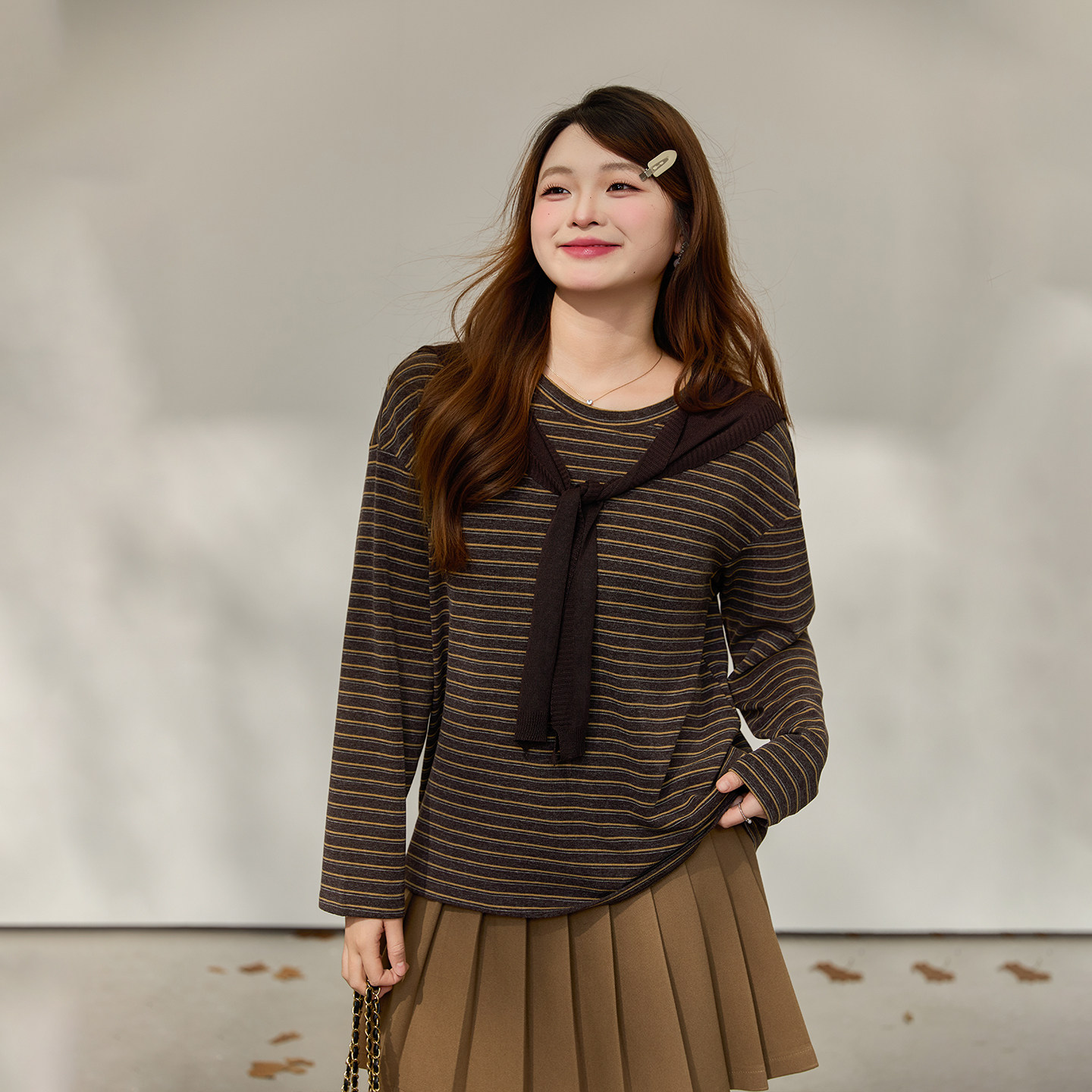 【1/16新品 20点 年货节立减15%】DM100大码韩系宽松条纹披肩T恤