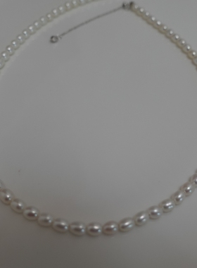 天然淡水珍珠小米珠项链s925纯银4mm极强光近无暇轻奢小众设计感