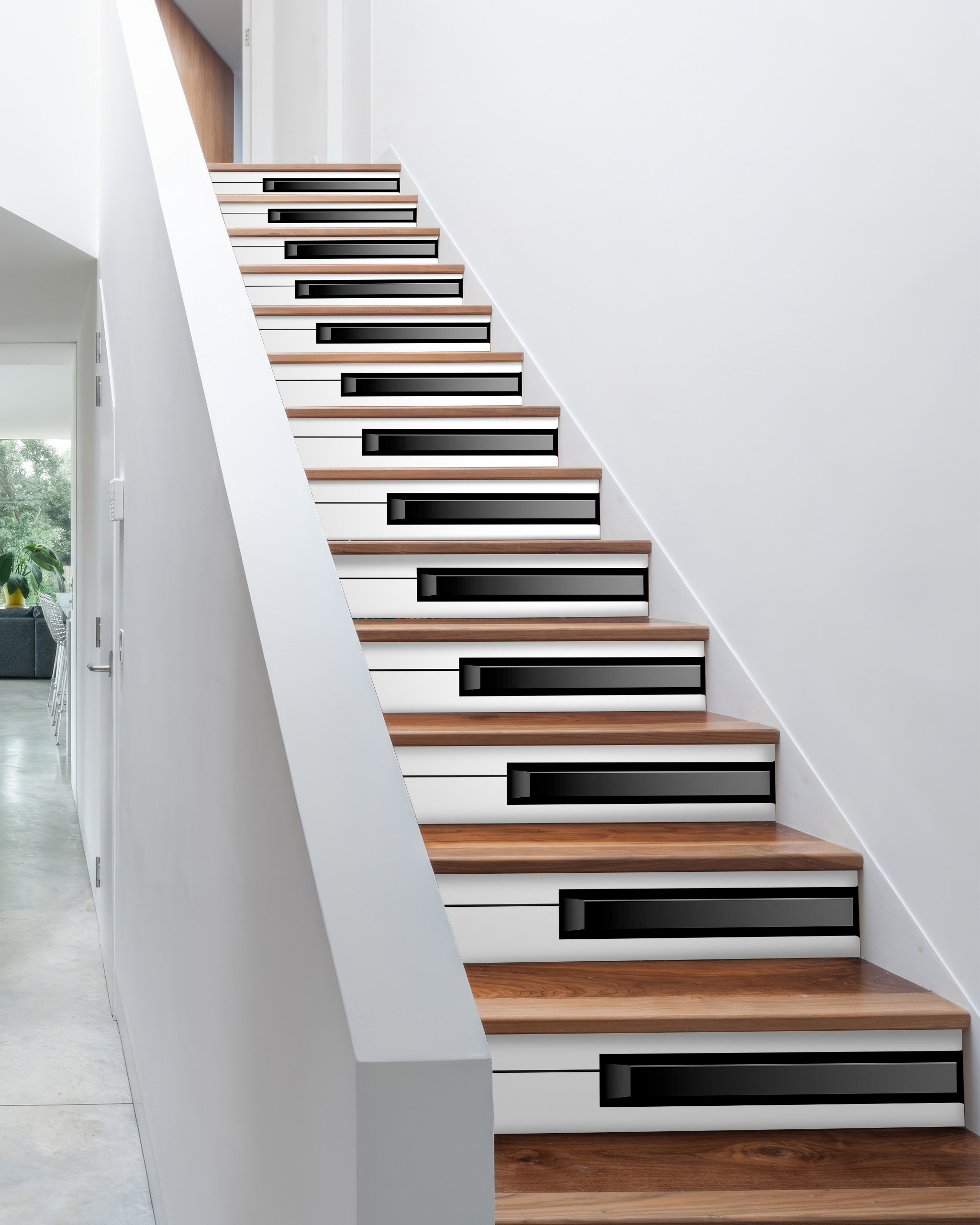 黑白钢琴键写真图楼梯台阶隔板衣柜防水贴带背胶自粘贴纸画可定制