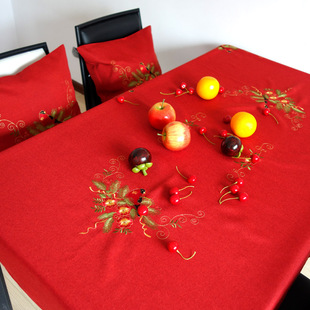 特价婚礼系列餐桌布亚麻纯红色宴会长方台布刺绣布艺盖巾茶几盖布