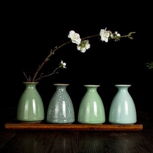 龙泉青瓷小花瓶陶瓷小花瓶陶瓷装饰插花瓶水玲珑花器