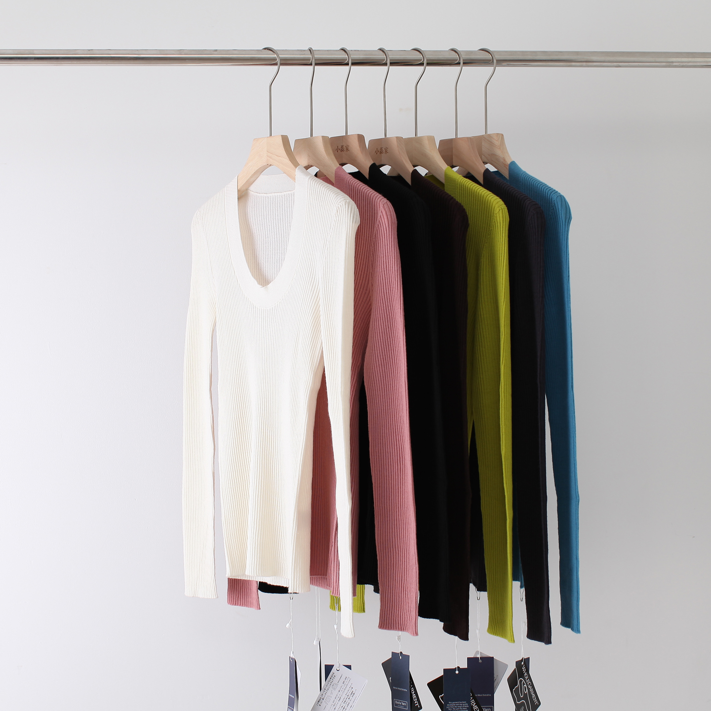 福利推荐大U领粗坑条显瘦18针岛精无缝扬子纱100美丽诺羊毛针织衫