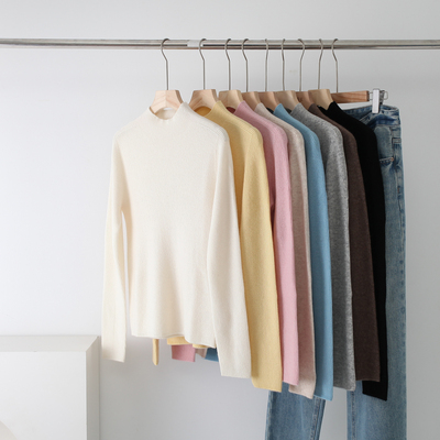 半高领长袖针织套头毛衣女