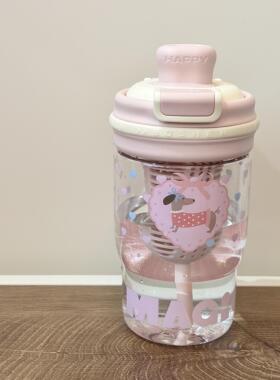 元森商店Tritan塑料水杯夏天女生粉色学生吸管杯可爱大容量双饮杯