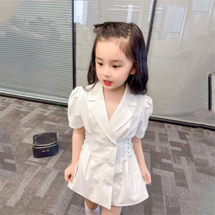 女神范西装 潮 连衣裙设计感收腰系带百搭裙子 英伦风女童A字裙夏季