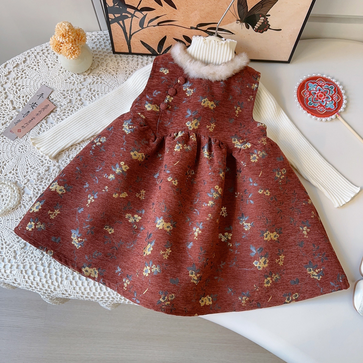 2025秋冬新款加绒民族风背心裙