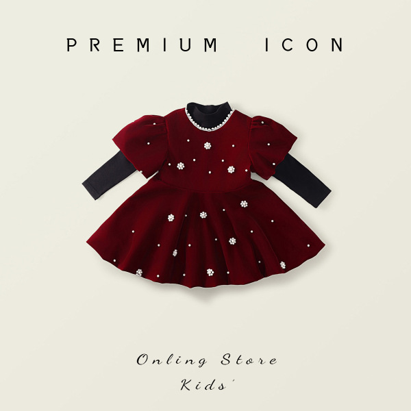 女童红色丝绒连衣裙2025春秋新款