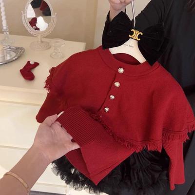 女童红色圣诞节斗篷针织毛衣