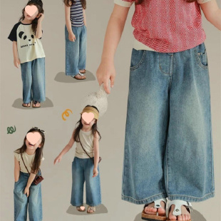 阔腿裤 2026春夏潮款 子宽松多口袋休闲时髦牛仔裤 洋气女童长裤 韩版