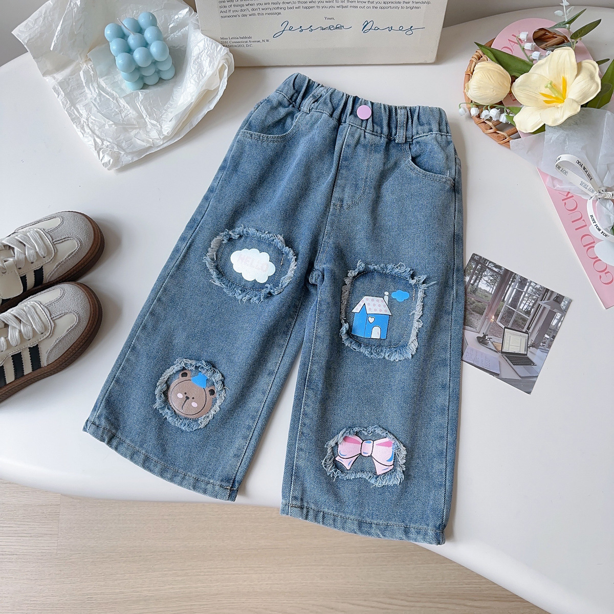 2025春秋新款女童印花牛仔裤