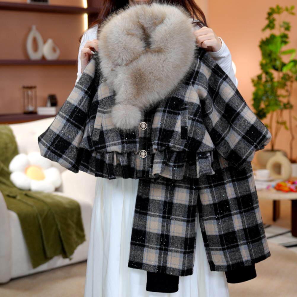 女童加绒呢子套装冬季2025新款儿童保暖冬装女孩加厚格子裤两件套