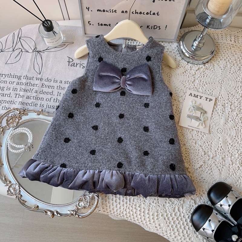 秋冬新款女童连衣裙儿童洋气时髦夹棉背心裙小女孩加厚毛呢公主裙
