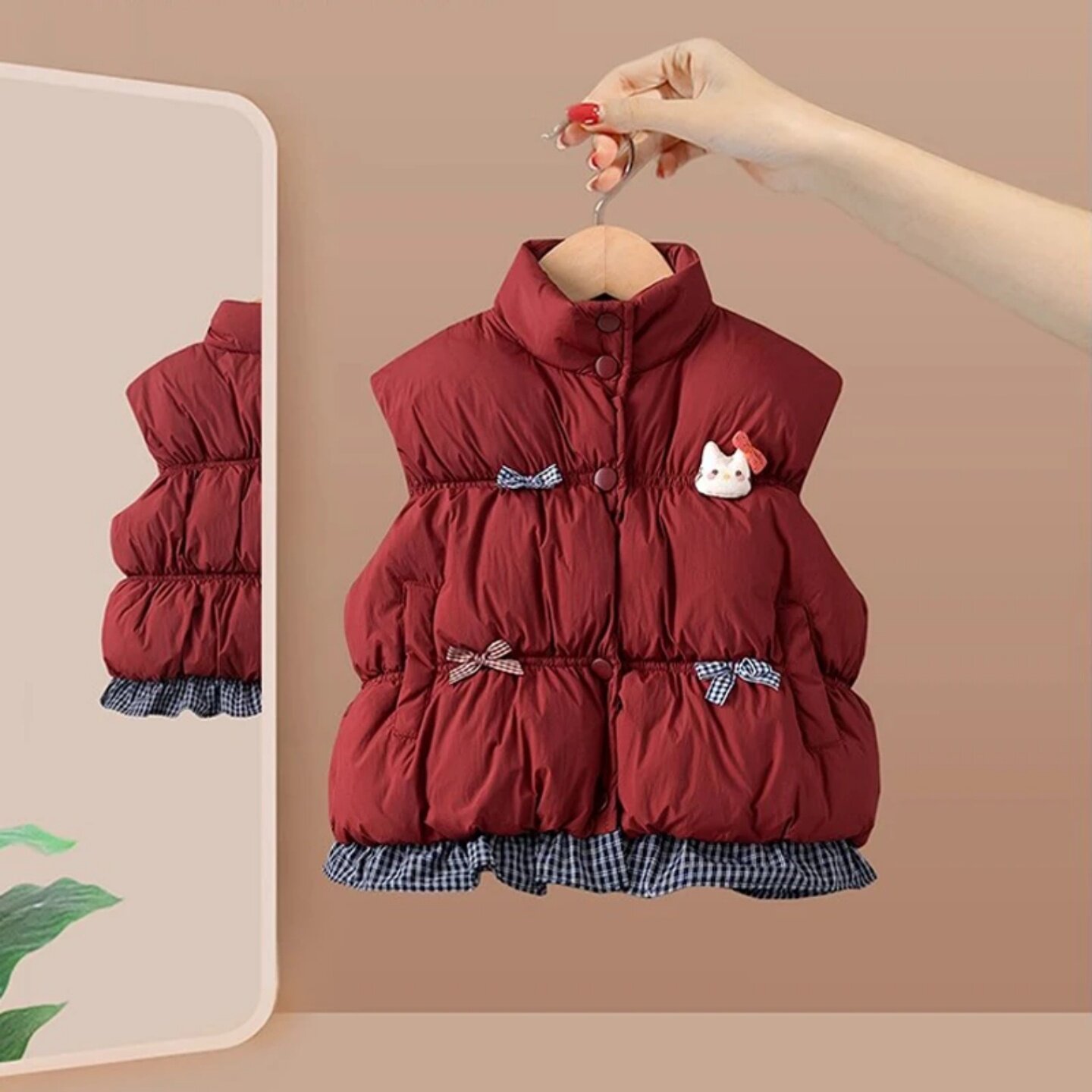 洋气卡通猫咪蝴蝶结保暖棉服马甲