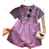 Подтяжки, комплект, летняя летняя одежда, детская футболка, детская одежда, в западном стиле, короткий рукав