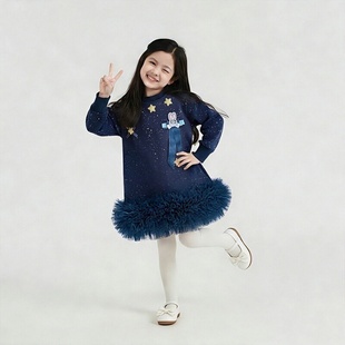 女童兔子警官连衣裙2026春秋季新款女宝宝洋气时尚长袖卫衣网纱裙