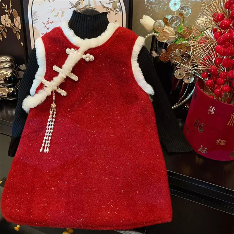 2025新款国风洋气女童连衣裙冬装洋气儿童旗袍裙加厚背心裙拜年服,童装/婴儿装/亲子装,连衣裙,淘宝优惠券,粉丝福利购,淘宝优惠卷