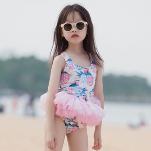 洋气女孩连体泳装 游泳衣新款 儿童中小童公主裙式 女童泳衣纱裙无袖