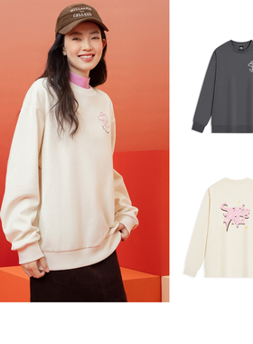 特步圆领女卫衣2025春新款休闲套头衫运动女款上衣975128 920230