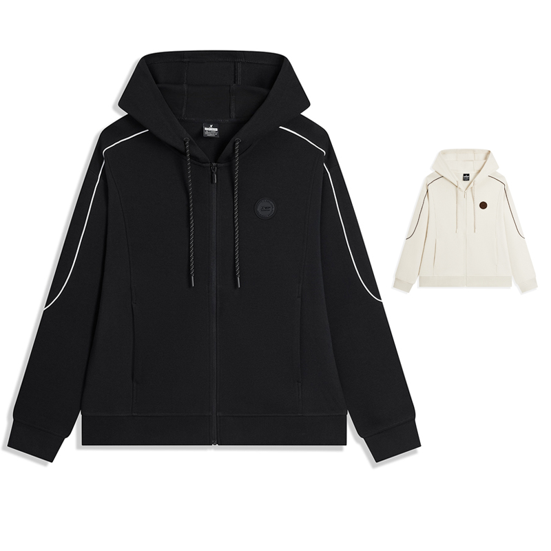 特步针织连帽上衣女2024新