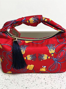 包邮雅诗兰黛22冬季红色印花化妆包通勤便携收纳包专柜手提小拎包