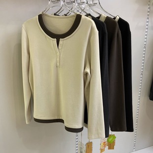 假两件上衣 撞色拼接T恤打底衫 蔓美人M104秋冬新款 热感绒绒衣时尚