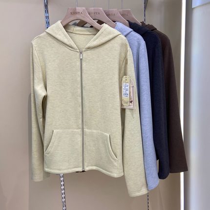 庄泰7327秋冬新款羊绒蛋白女休闲连帽拉链衫外套保暖卫衣开衫上衣