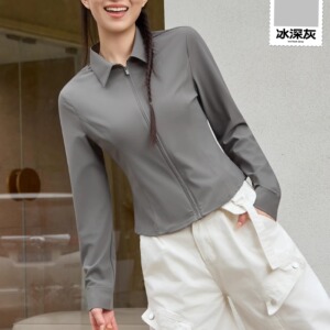 2026春夏新款洁米8022冰感拉链防晒紫外线上衣薄衬衫短外套女修身