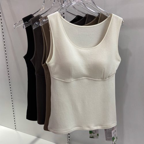 富欣娜2030秋冬新款女士低圆领带胸垫免文胸修身打底保暖吊带背心