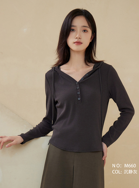清仓特价十分威M660春季连帽长袖T恤女休闲帽衫上衣打底薄款卫衣