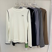 上衣T恤打底衫 清仓特价 色柚3019新圆领拼撞色边正肩线套头长袖 女