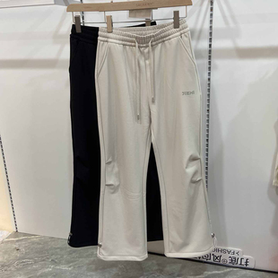 洁米611秋冬2025新厚款女高腰抽绳直口阔腿裤休闲工装裤加绒卫裤