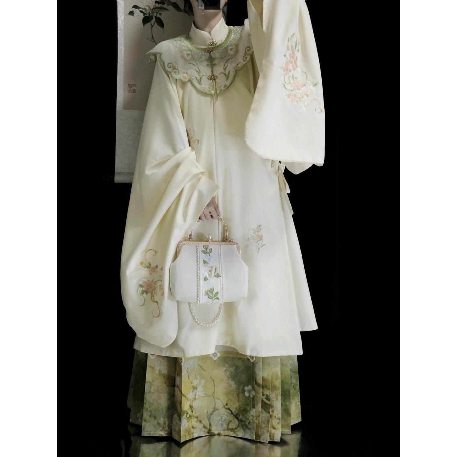 新款【沐秋】明制马面裙女日常立领衫胖人汉服女云肩刺绣春秋爆款