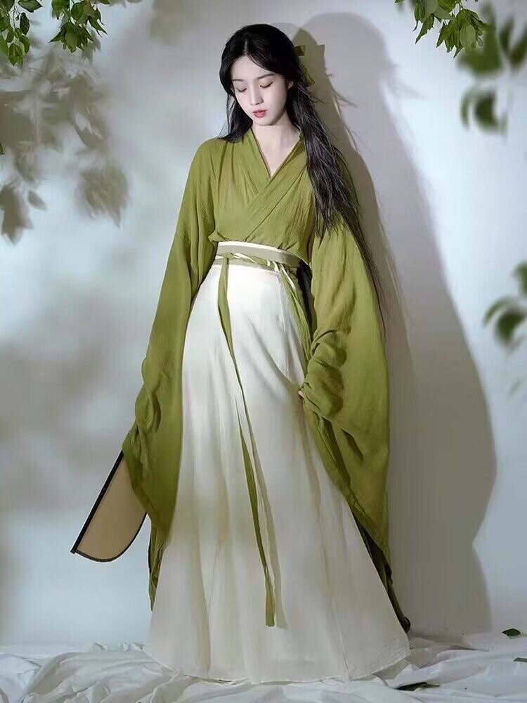 魏晋风汉服绿色古装女成人春夏款