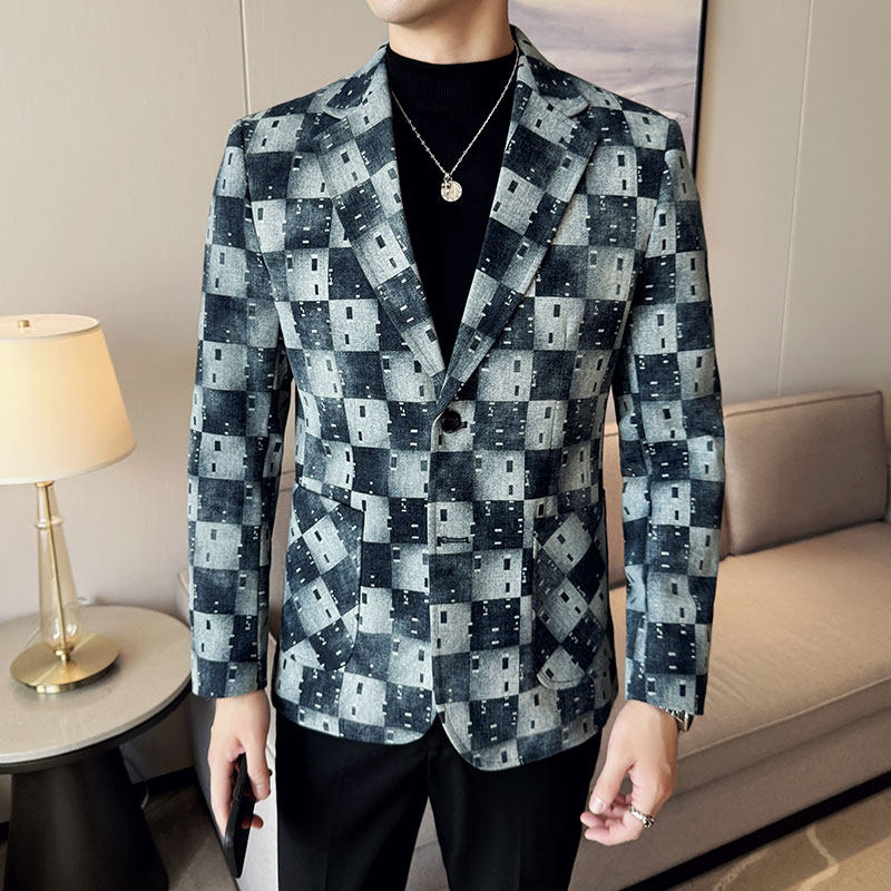 2025秋季男士提花牛仔韩版修身时尚潮流休闲西装DX30-M-4XL-P168