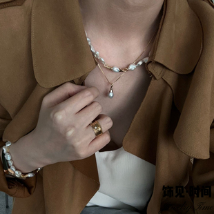 韩式小胡子天然珍珠S925银耳环高品质小众项链锁骨链气质精致手链