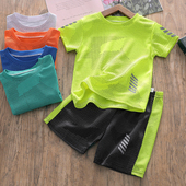 速干衣薄网眼衣服夏季 男童夏装 短裤 儿童短袖 中大童运动两件套 套装