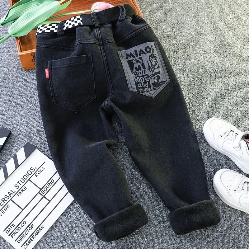 男童牛仔裤秋冬装加绒加厚新款韩版中大童休闲一体绒男孩儿童裤潮