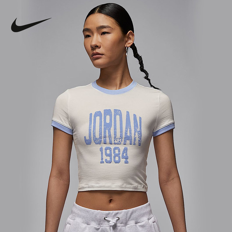 JORDAN耐克短袖女夏新款修身短款高腰露脐辣妹印花T恤HJ0197-133