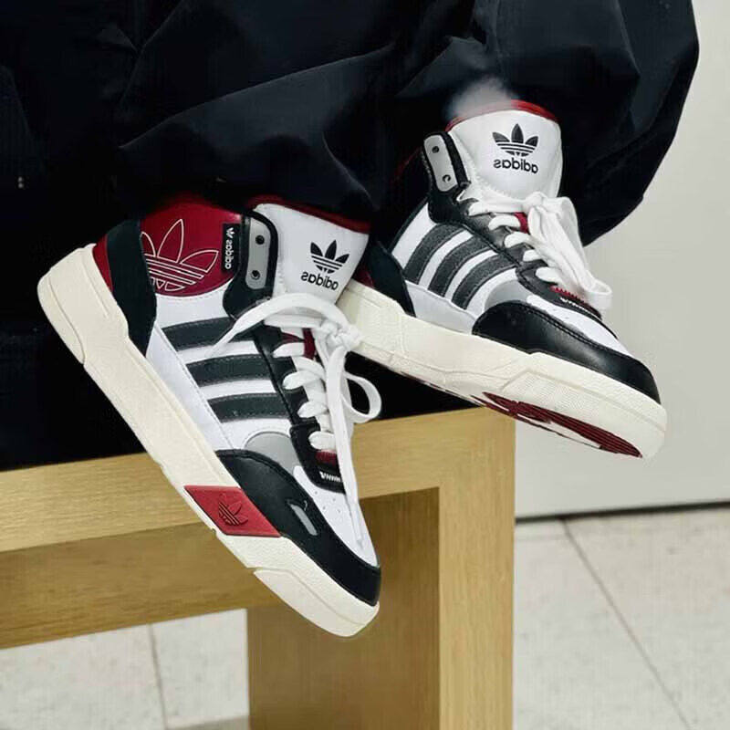 阿迪达斯男鞋女鞋冬季新款三叶草高帮鞋篮球情侣复古酒红中帮板鞋