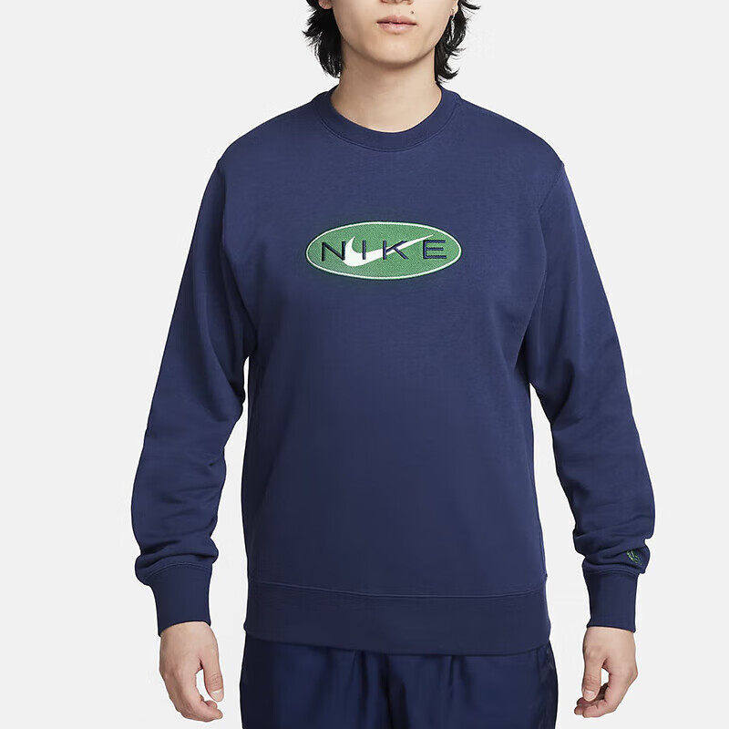 NIKE耐克正品圆领卫衣男子藏蓝色上衣秋季新款套头衫针织运动外套