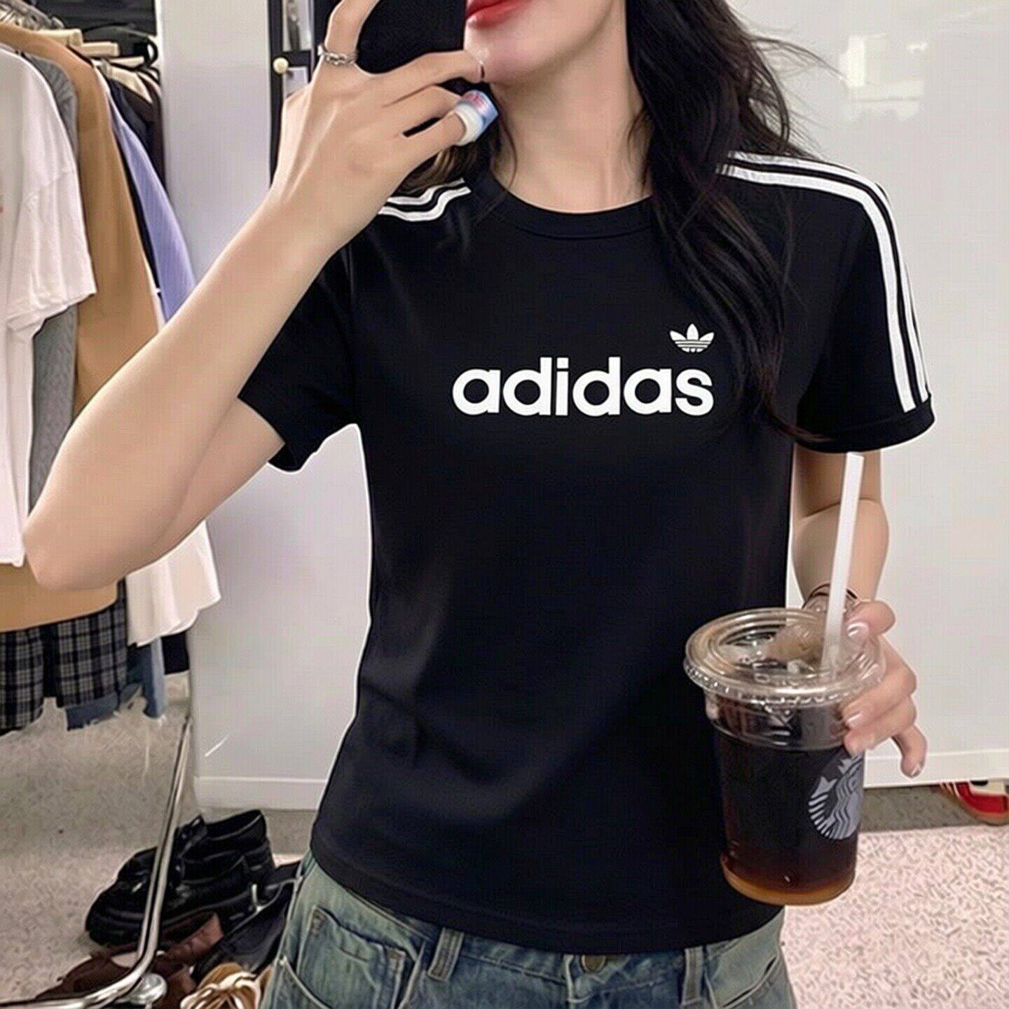 阿迪达斯三叶草女装夏季新款正品黑白撞色运动上衣休闲短袖T恤