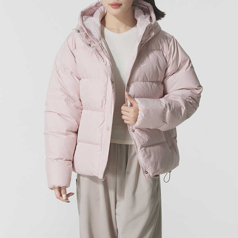 耐克女粉色羽绒服正品冬季新款短款韩版加厚鸭绒御寒女保暖面包服