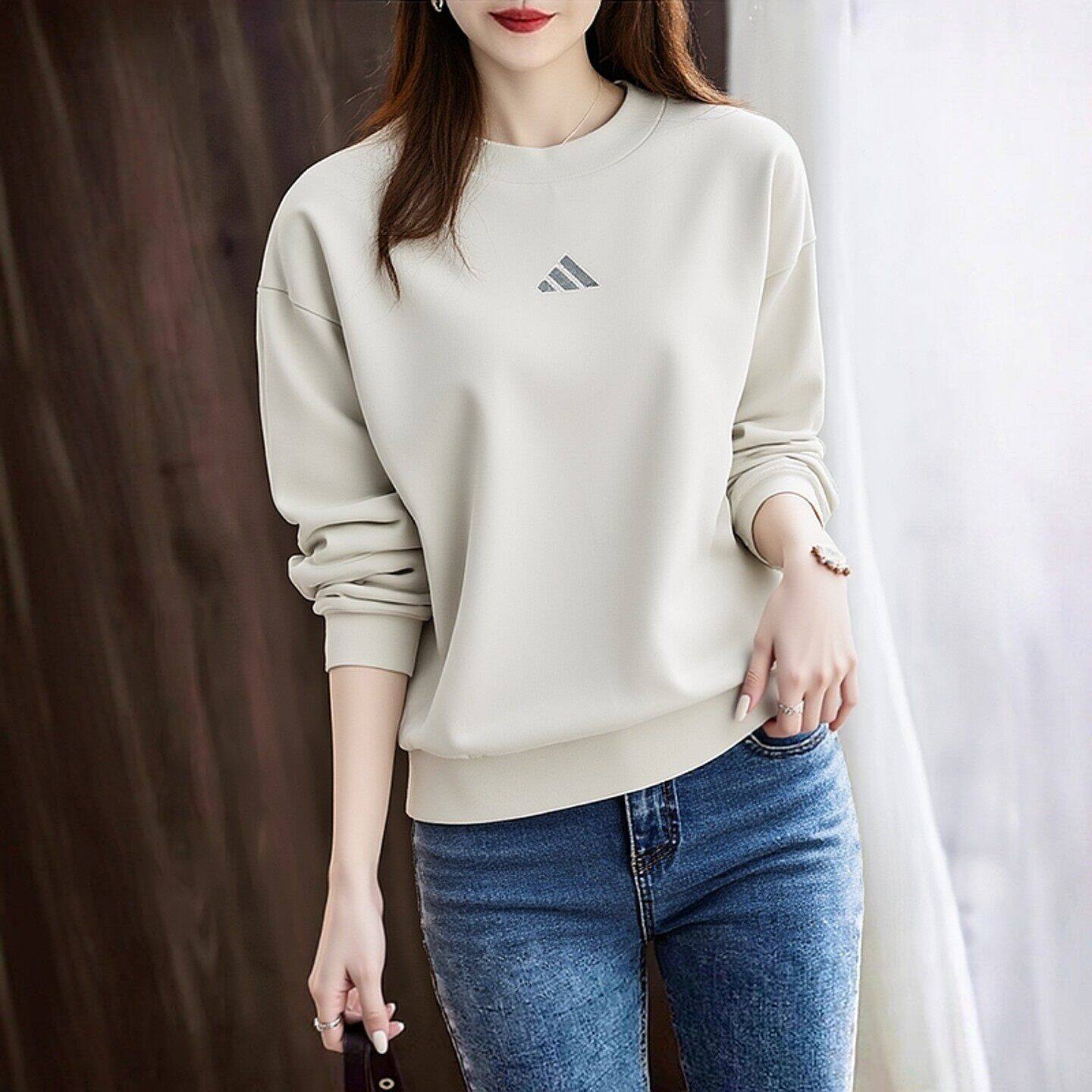 Adidas卫衣女装春秋季宽松圆领运动服短款时尚百搭休闲套头长袖