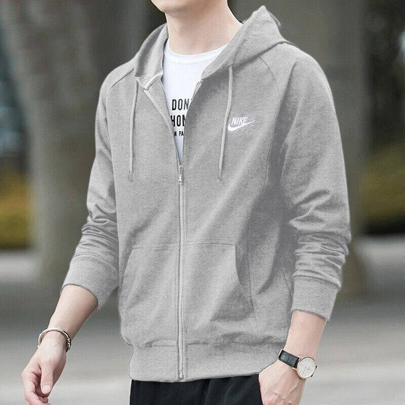 NIKE耐克针织外套男2025新款连帽运动大码开衫夹克灰色卫衣BV2649