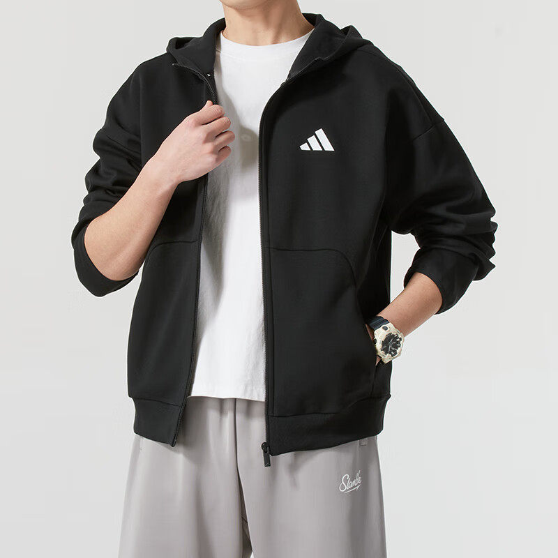 阿迪达斯男装外套春季新款运动服健身训练跑步锻炼休闲服针织夹克