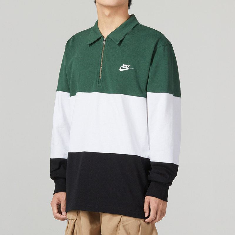 Nike耐克长袖T恤男翻领POLO衫拉链拼接卫衣运动装休闲上衣FB7798