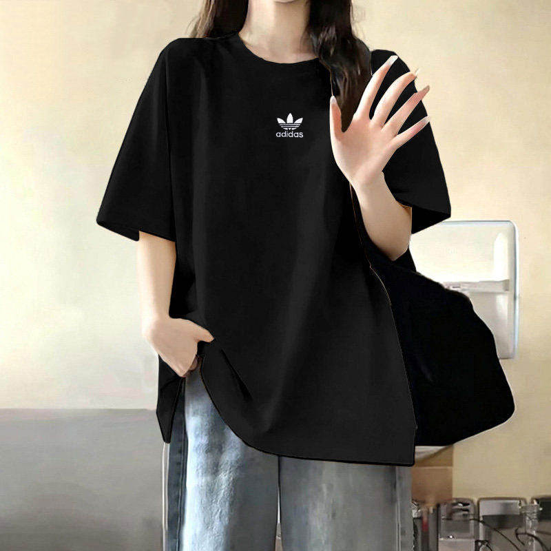 阿迪达斯三叶草遮臀上衣女短袖遮屁股下装消失t恤女宽松上衣半袖